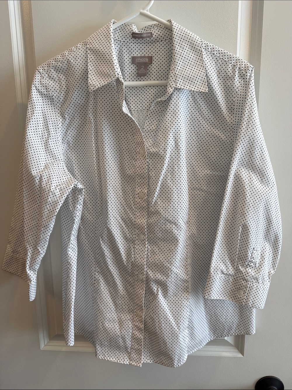Chico's White Shirt with Black Micro Dot Print